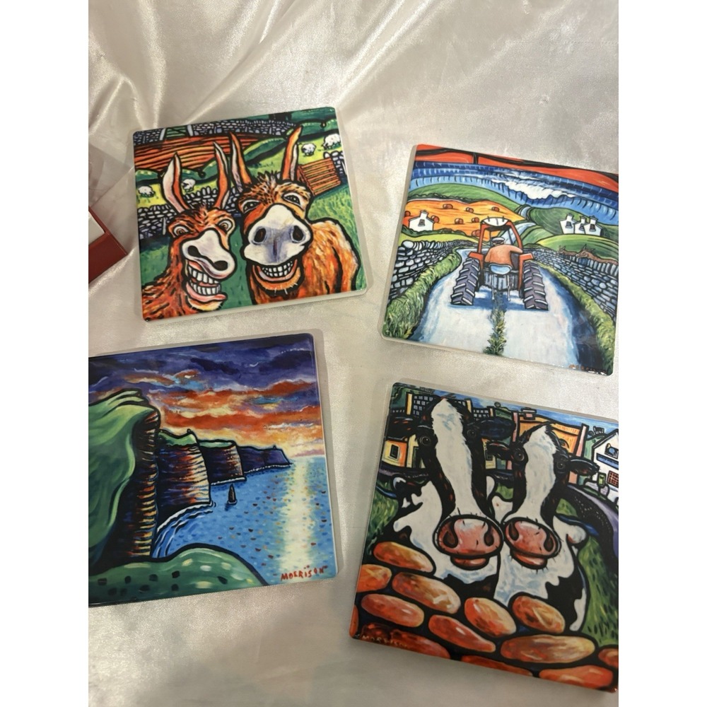 Morrisons ireland coaster set signed painted Farm themed